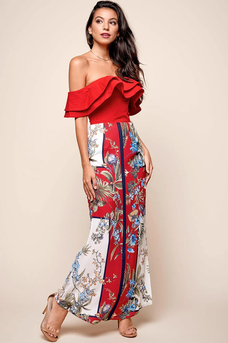 Paradise Side Split Maxi Skirt Red - Ruaus