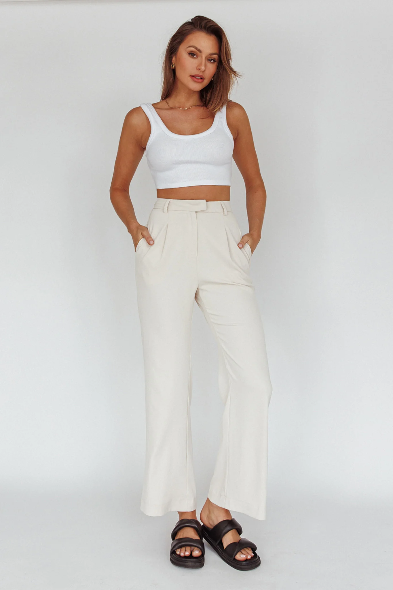 Back To Basics High Waist Pants Stone - Ruaus