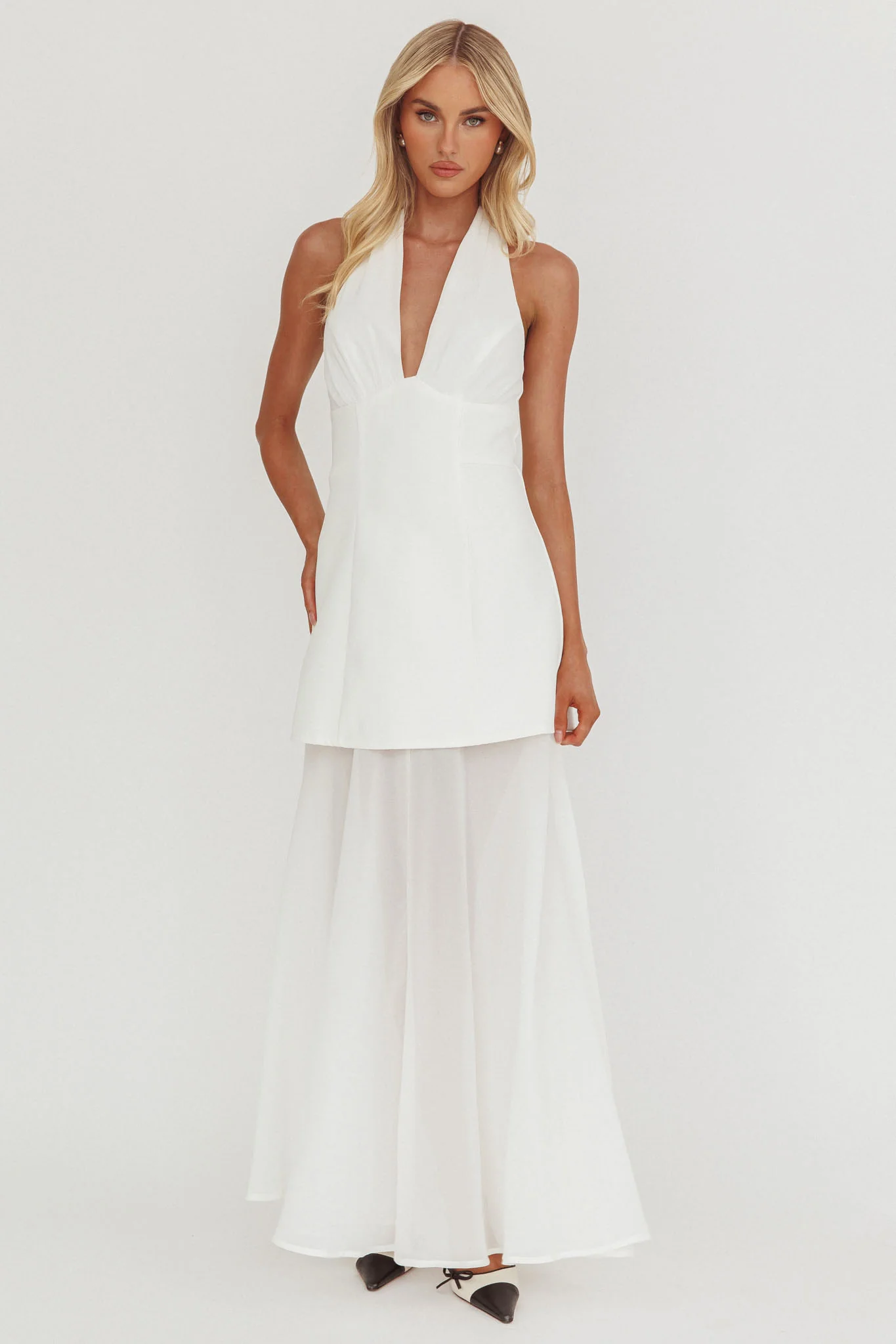 Opulent Halterneck Layered Maxi Dress White - Ruaus