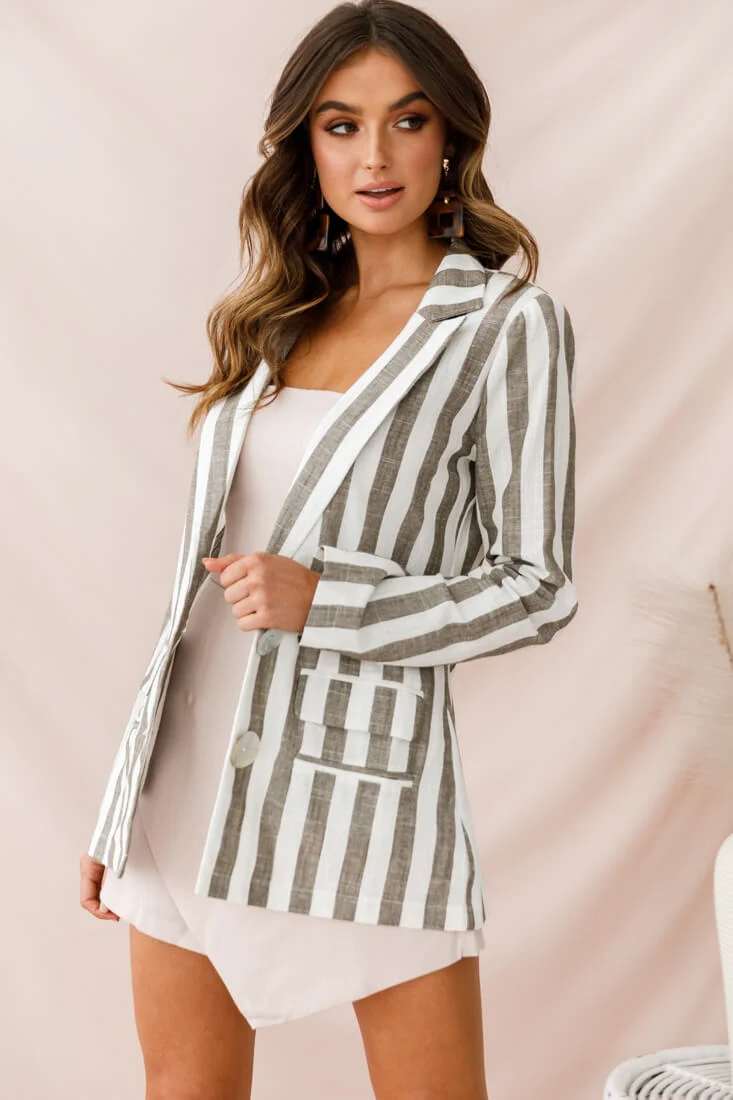 Hamptons Striped Notched Lapel Jacket Olive - Ruaus