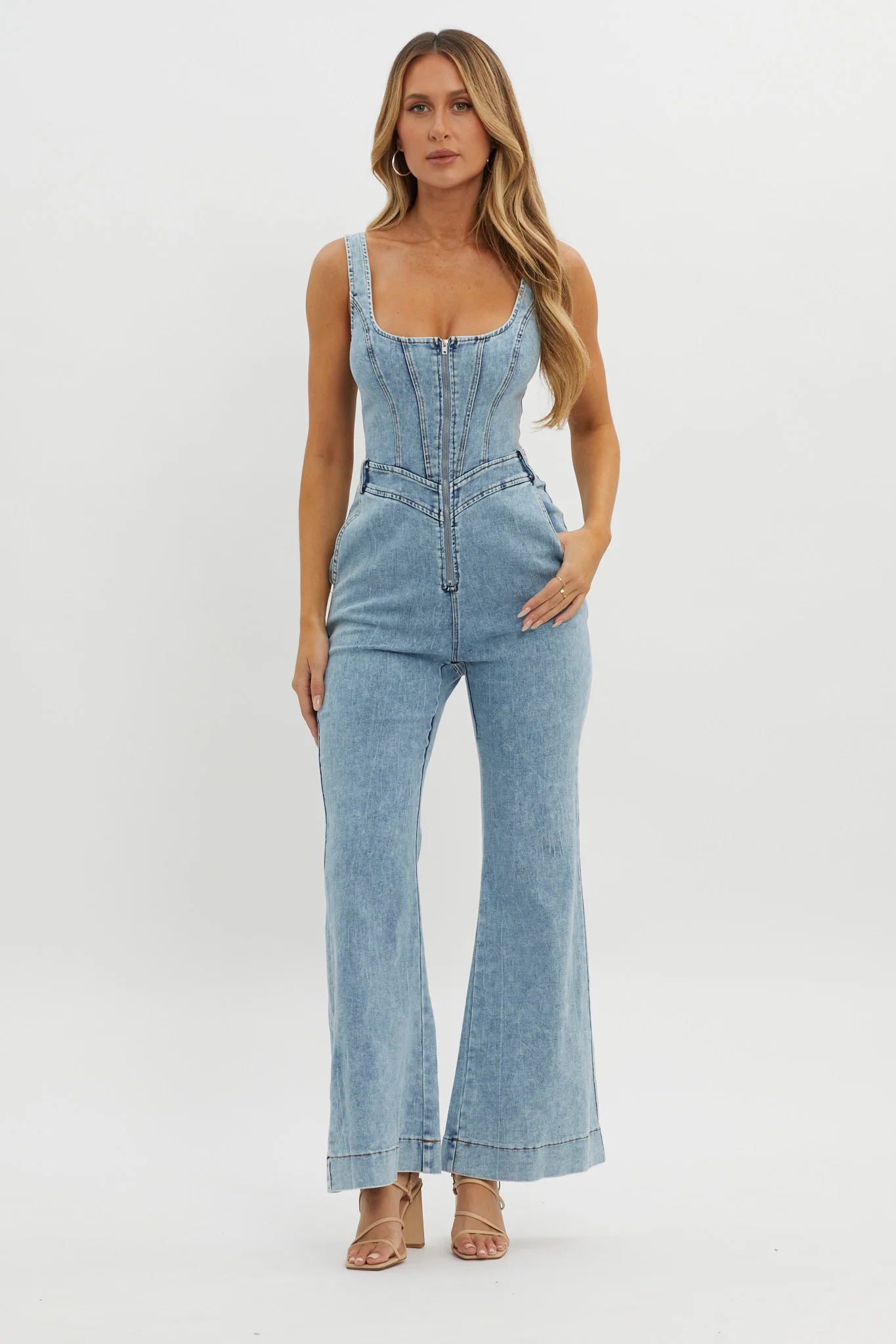 Intermission Flared Leg Jumpsuit Denim - Ruaus