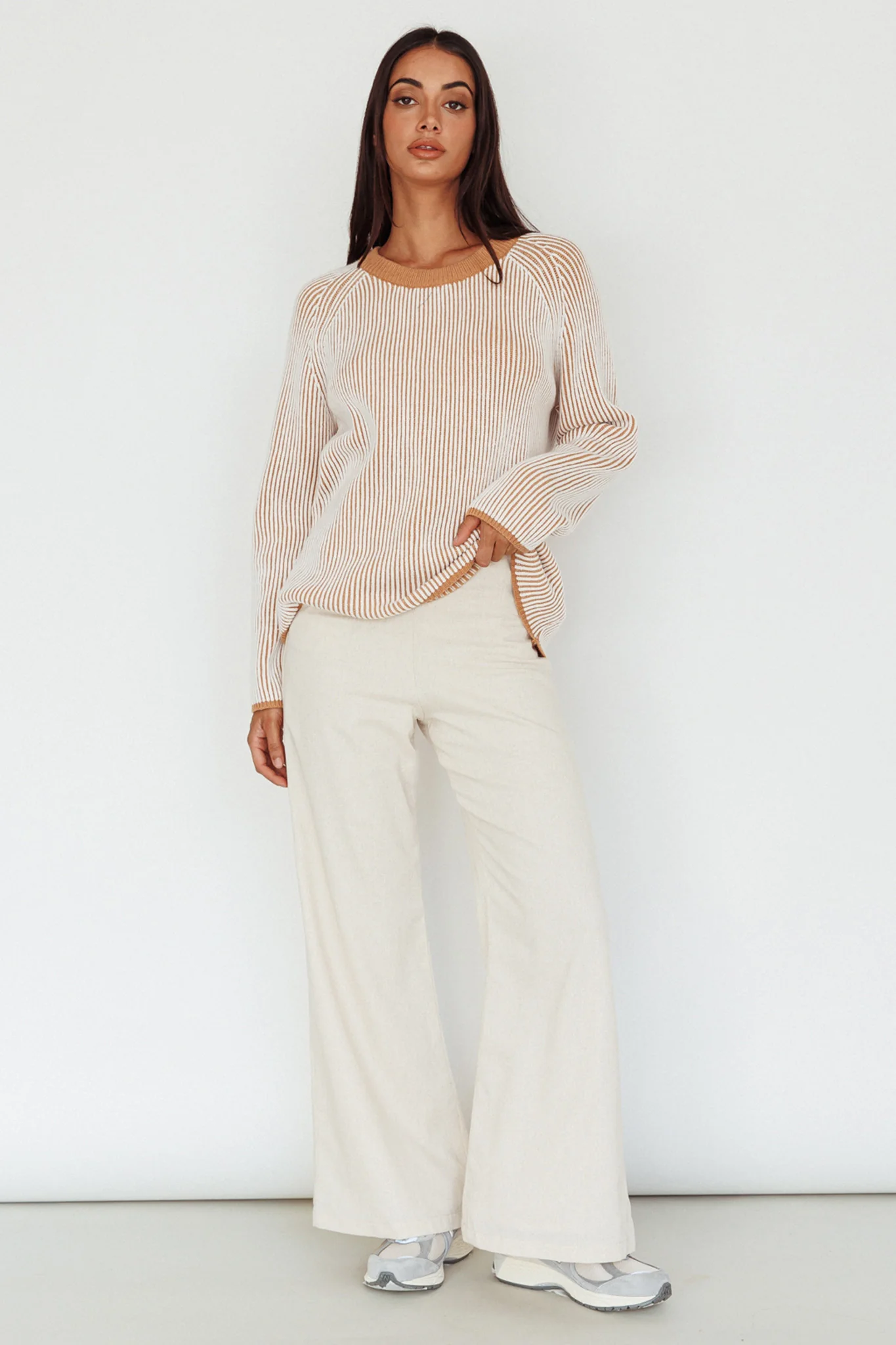 Lyris Button Detail Wide Leg Pants Natural - Ruaus