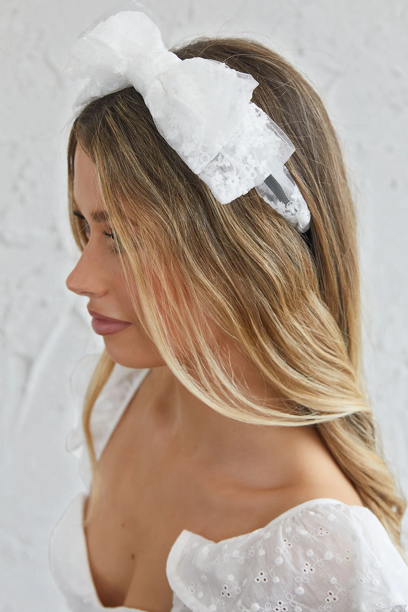 Alice Lace Bow Headband White - Ruaus