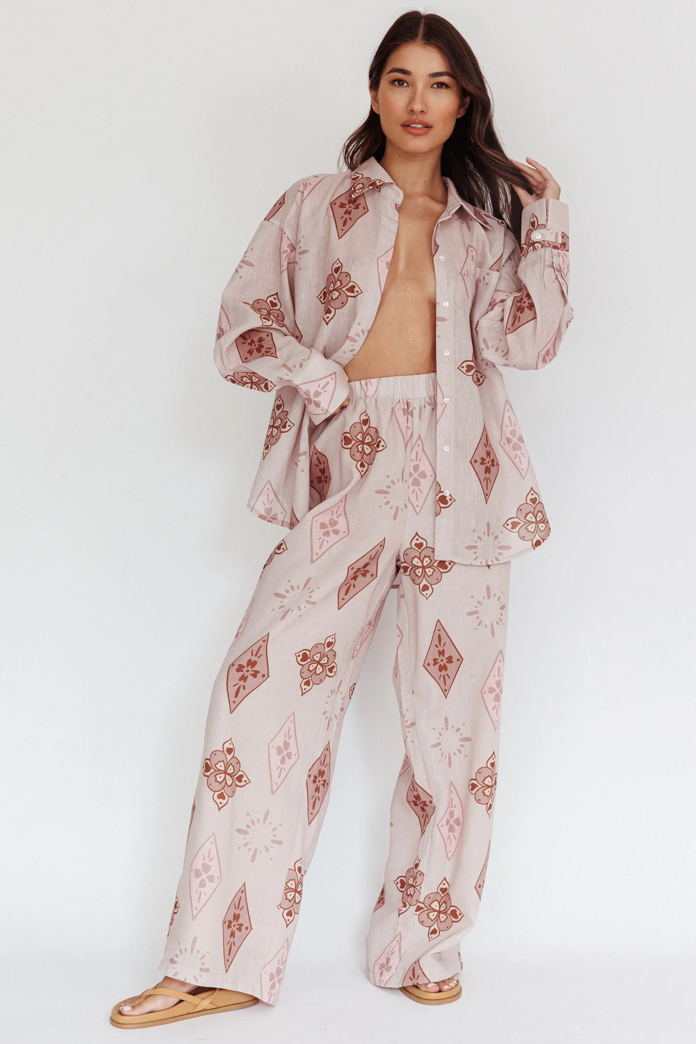 Alex Motif Elastic Wide Leg Pants Mocha - Ruaus