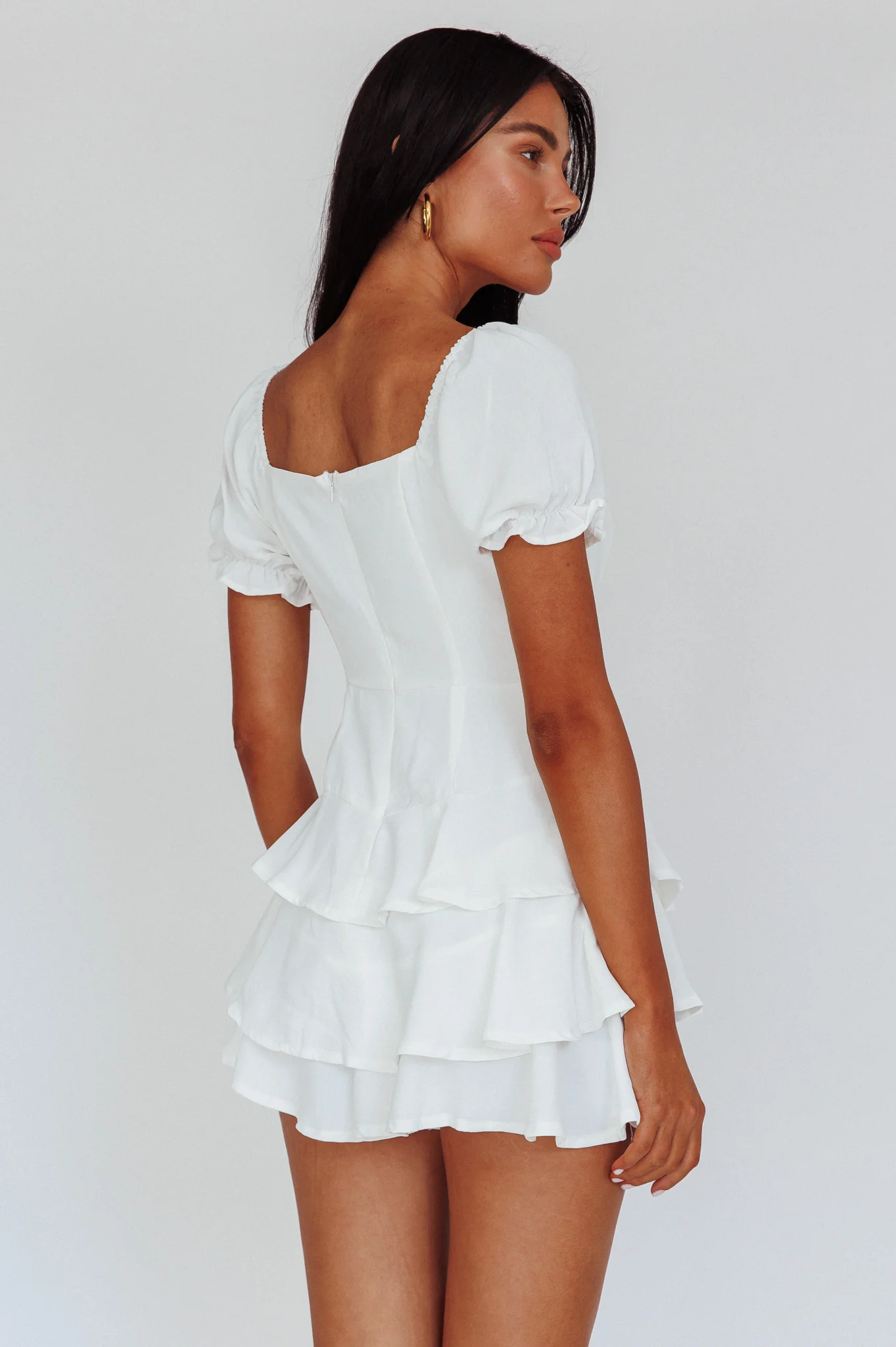 Cady Layered Ruffle Mini Dress Off White - Ruaus