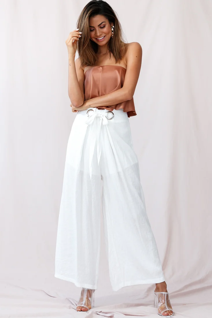 Saigon Wide Leg Eyelet Pants White - Ruaus