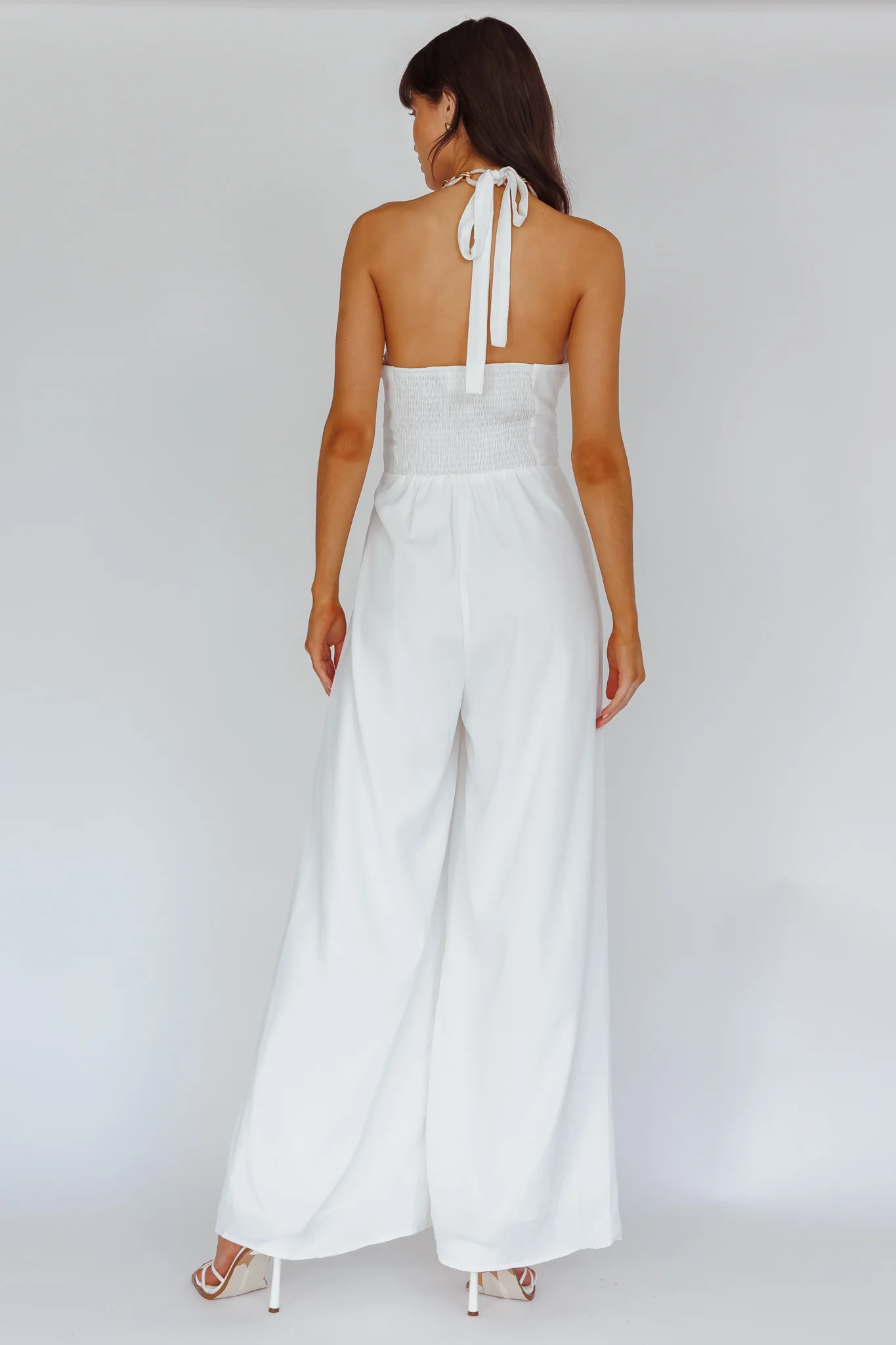 Golden Moon Chain Halter Jumpsuit White - Ruaus