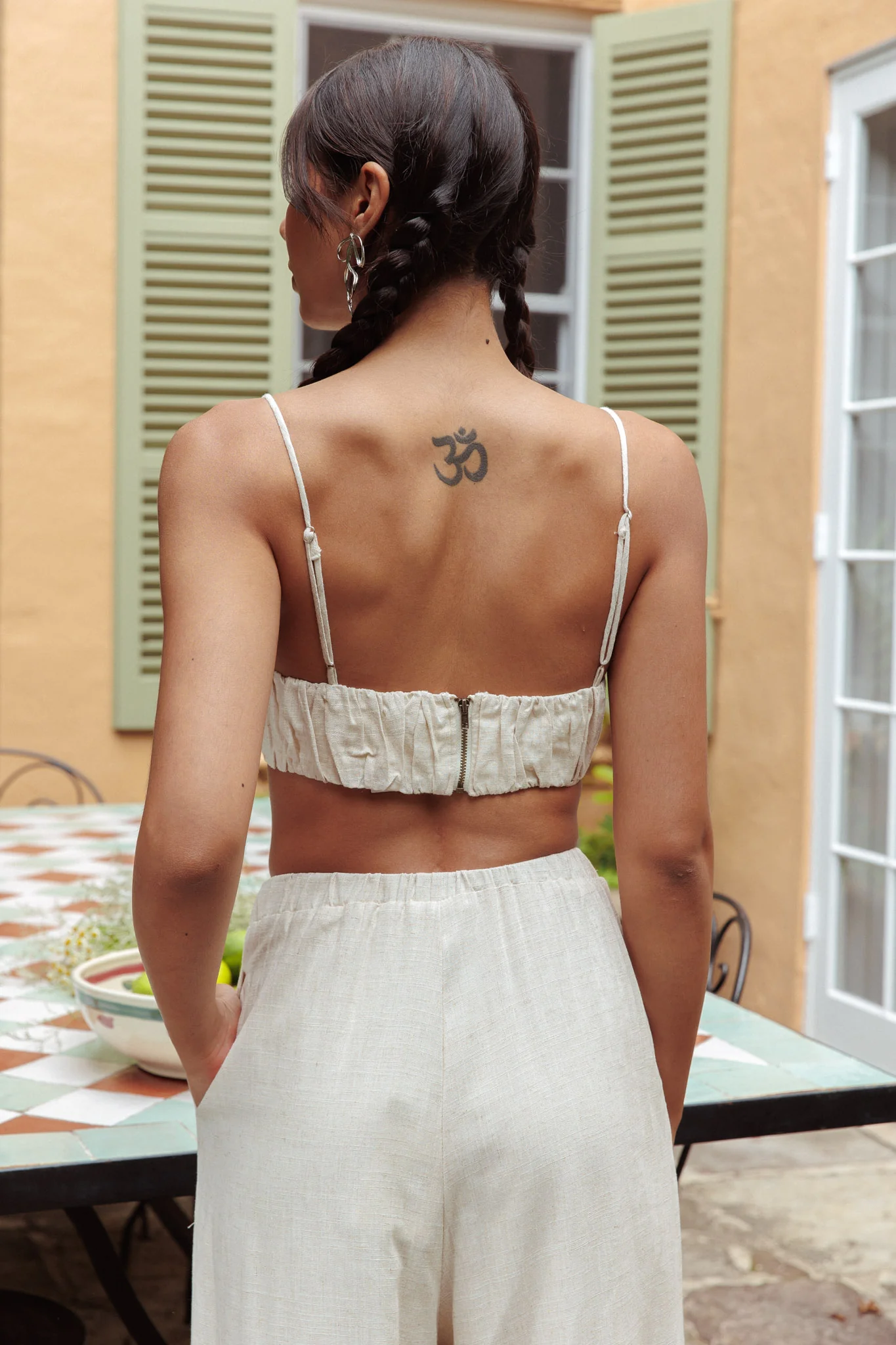 Bondi Gathered Crop Top Oat - Ruaus