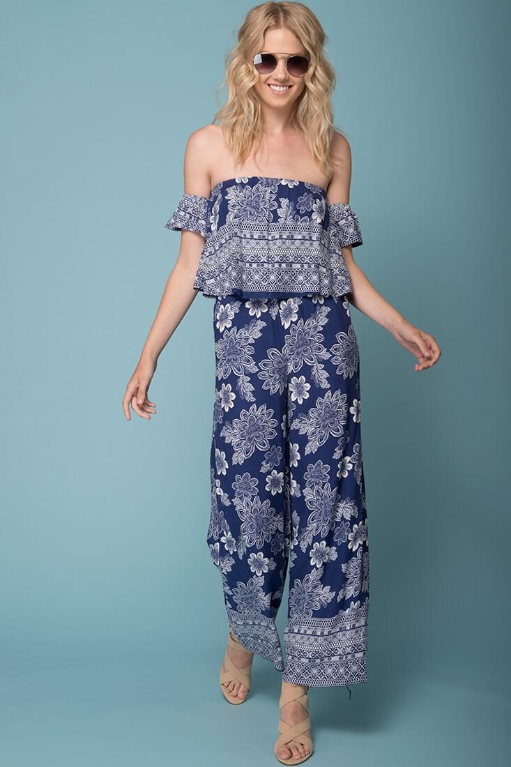 Clover Boho Floral Print Jumpsuit - Ruaus