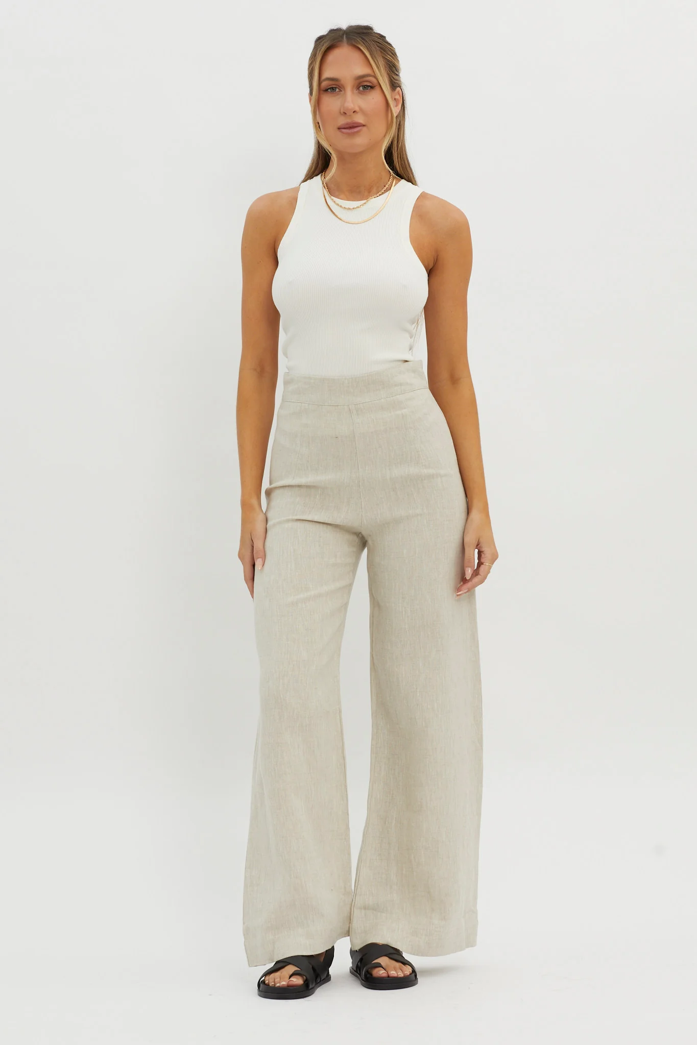 Wanda Wide Leg Pants Oat - Ruaus