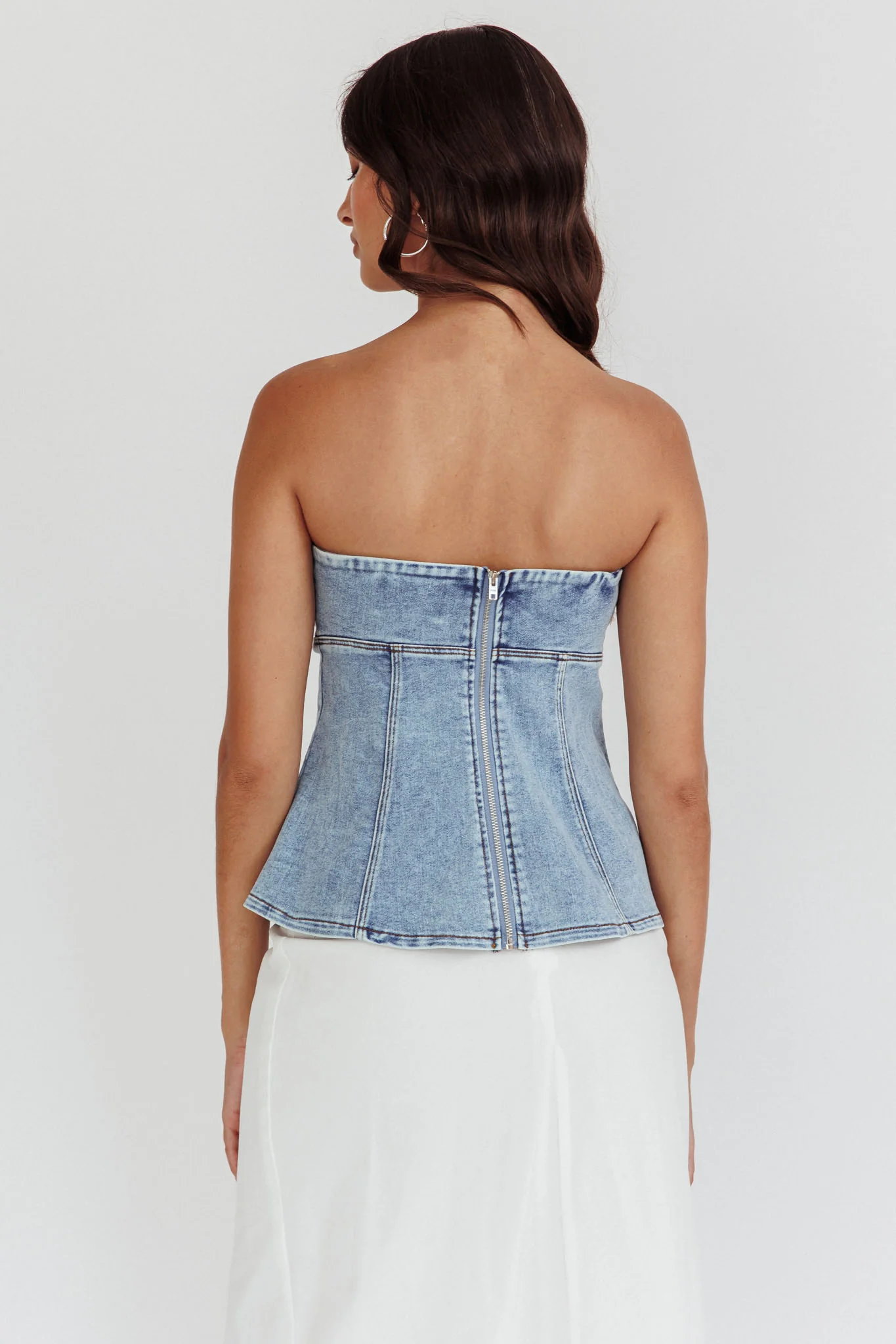 Cathlin Strapless Top Denim Blue - Ruaus