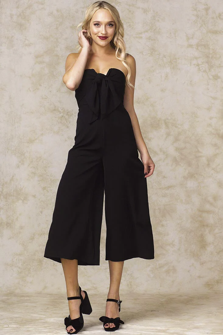 Khloe Bow Tie Wide Leg Jumpsuit Black - Ruaus