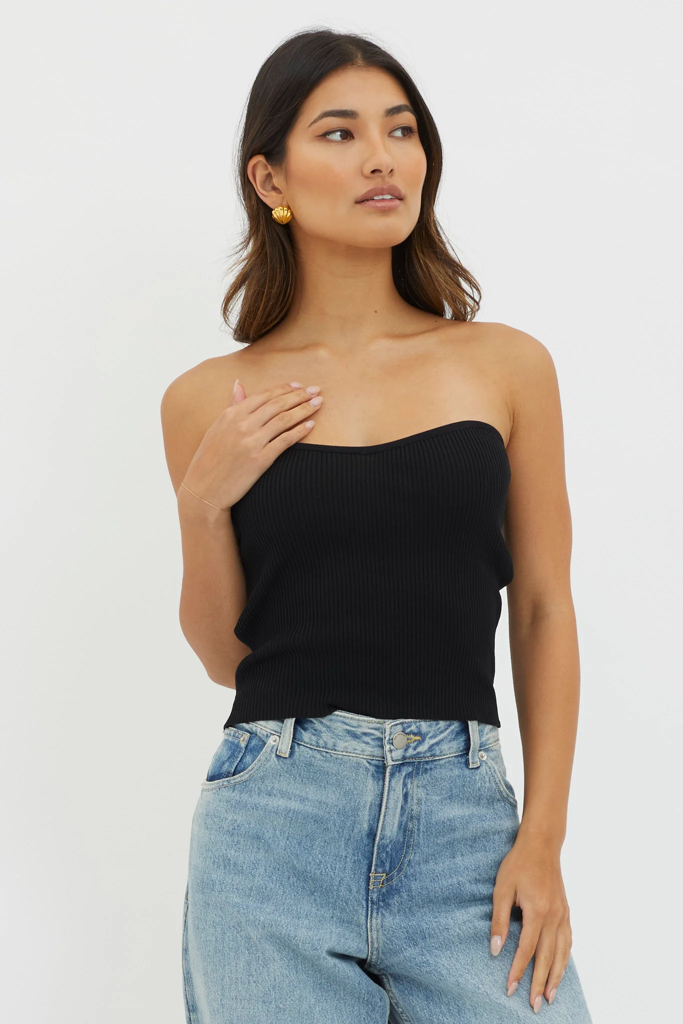 Flora Strapless Knit Top Black - Ruaus