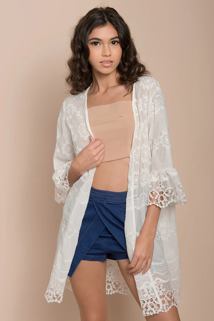 Laurie Floral Cardigan White - Ruaus