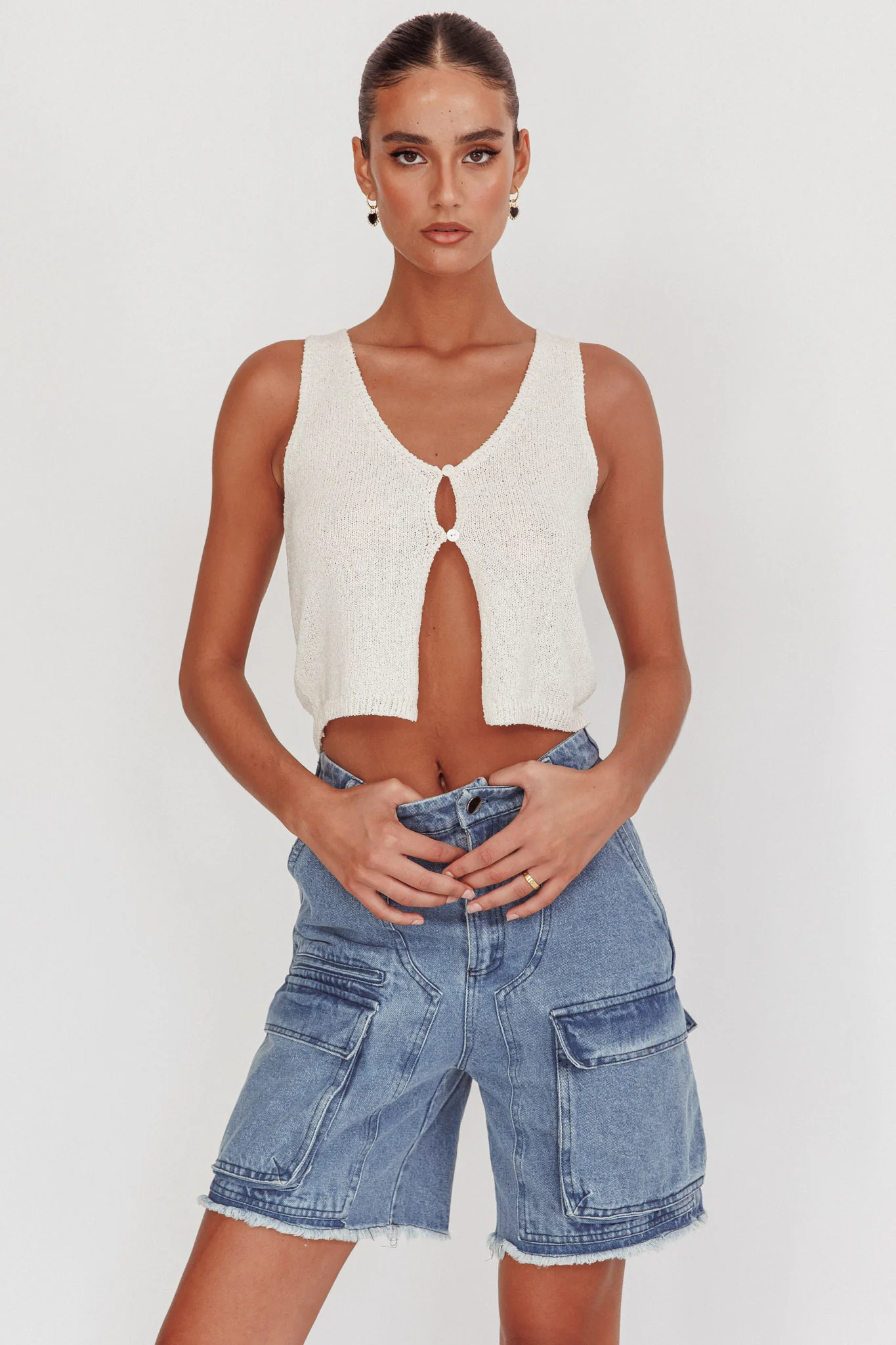 Meeka Open Front Knit Top White - Ruaus