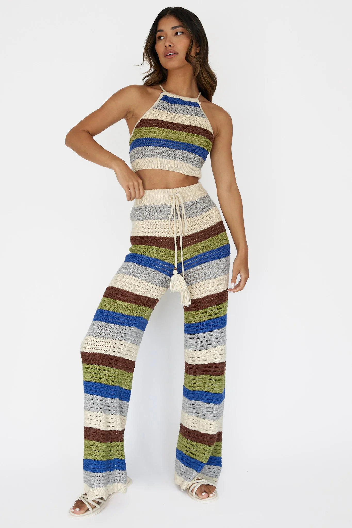 Dream Believer Crochet Pants Stripe Blue Multi - Ruaus