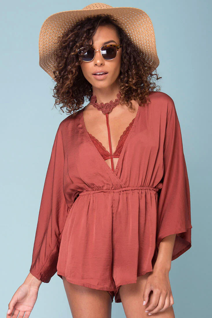 Zaylee Cute Casual Romper Brick - Ruaus