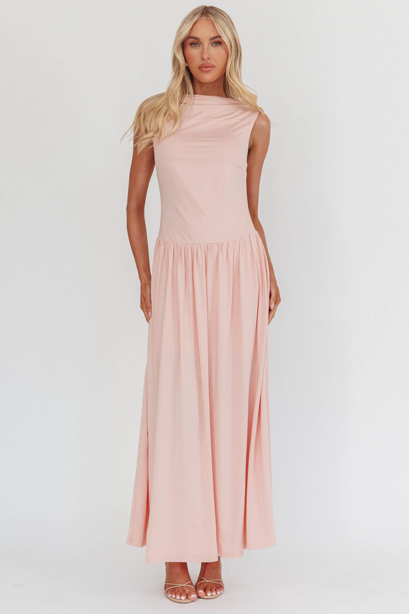 Dorothea High Cowl Open Back Maxi Dress Dusty Pink - Ruaus