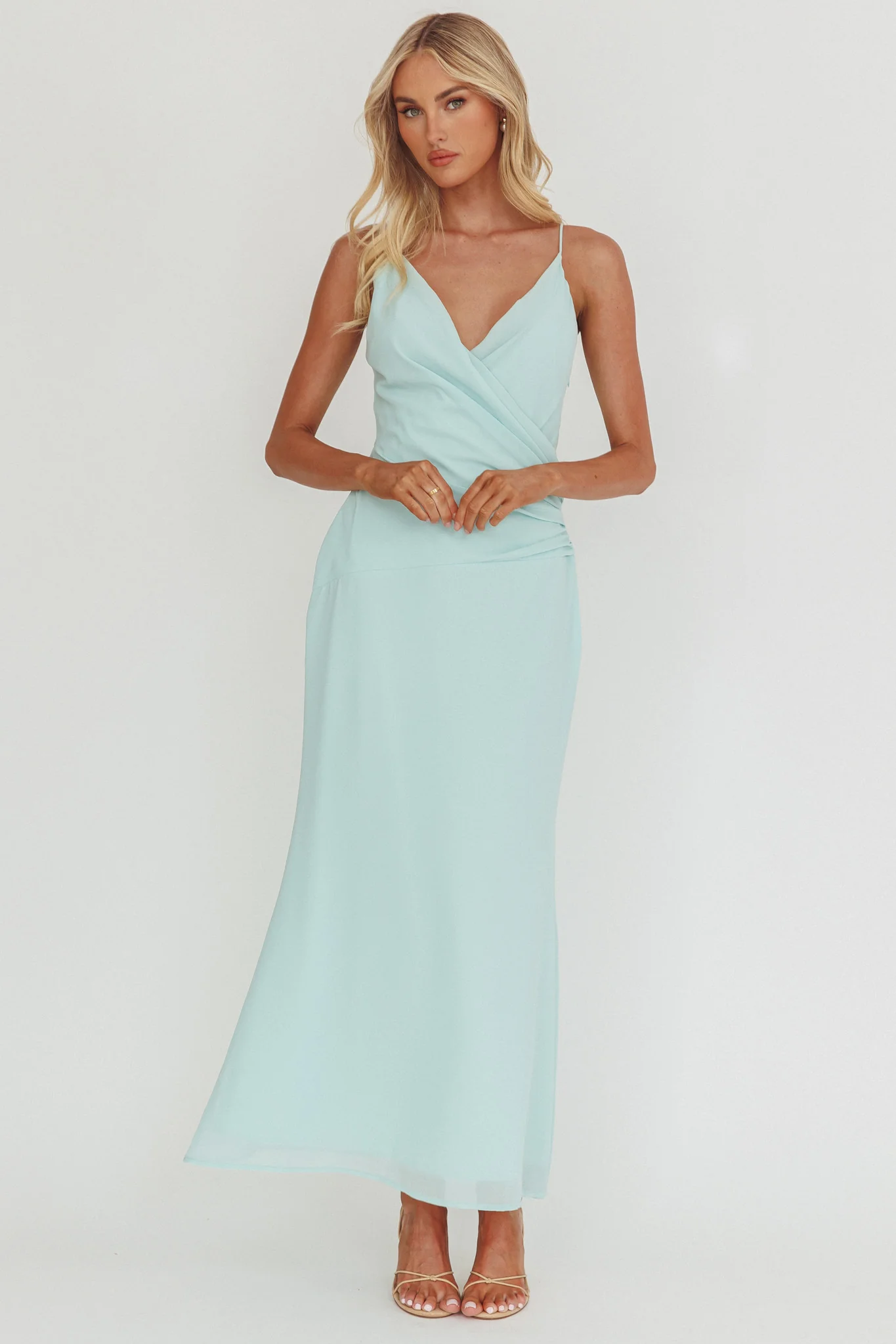 Lexxi Crossover Gathered Waist Maxi Dress Tiffany Blue - Ruaus