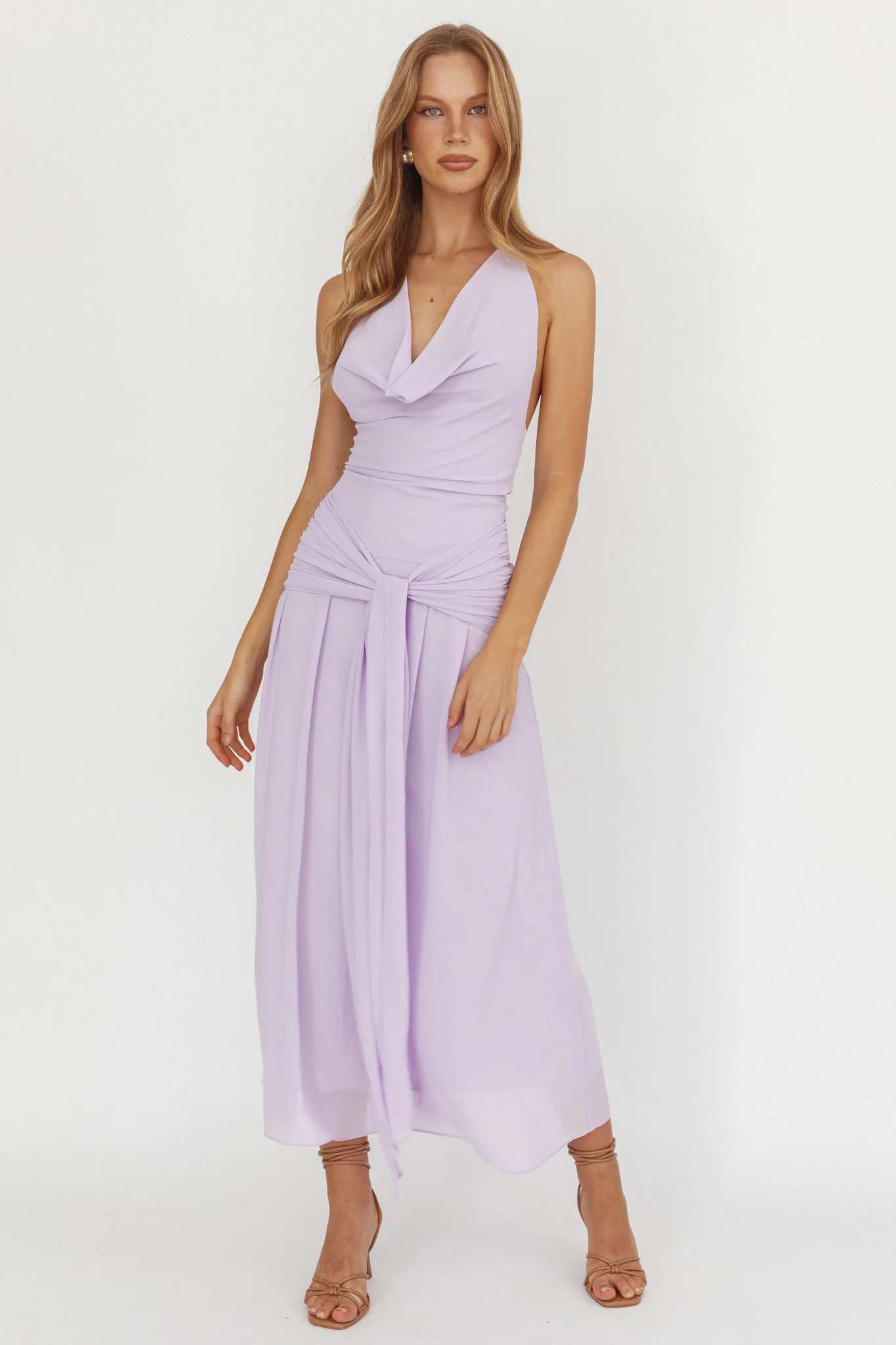 Maretha Cowl Halterneck Maxi Dress Lilac - Ruaus