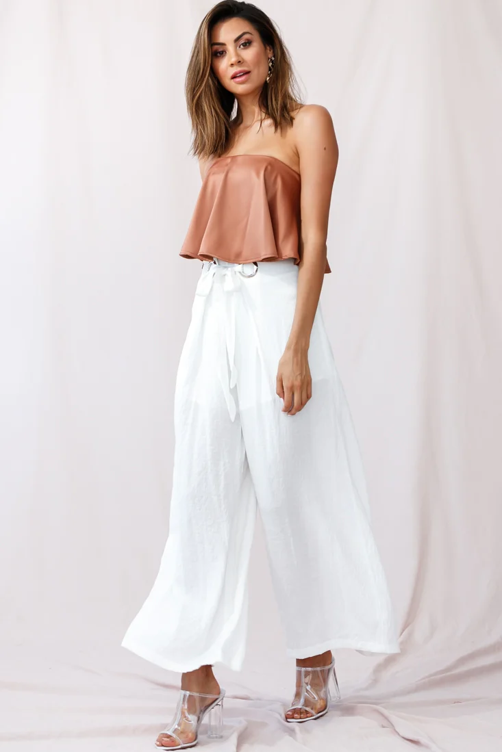 Saigon Wide Leg Eyelet Pants White - Ruaus