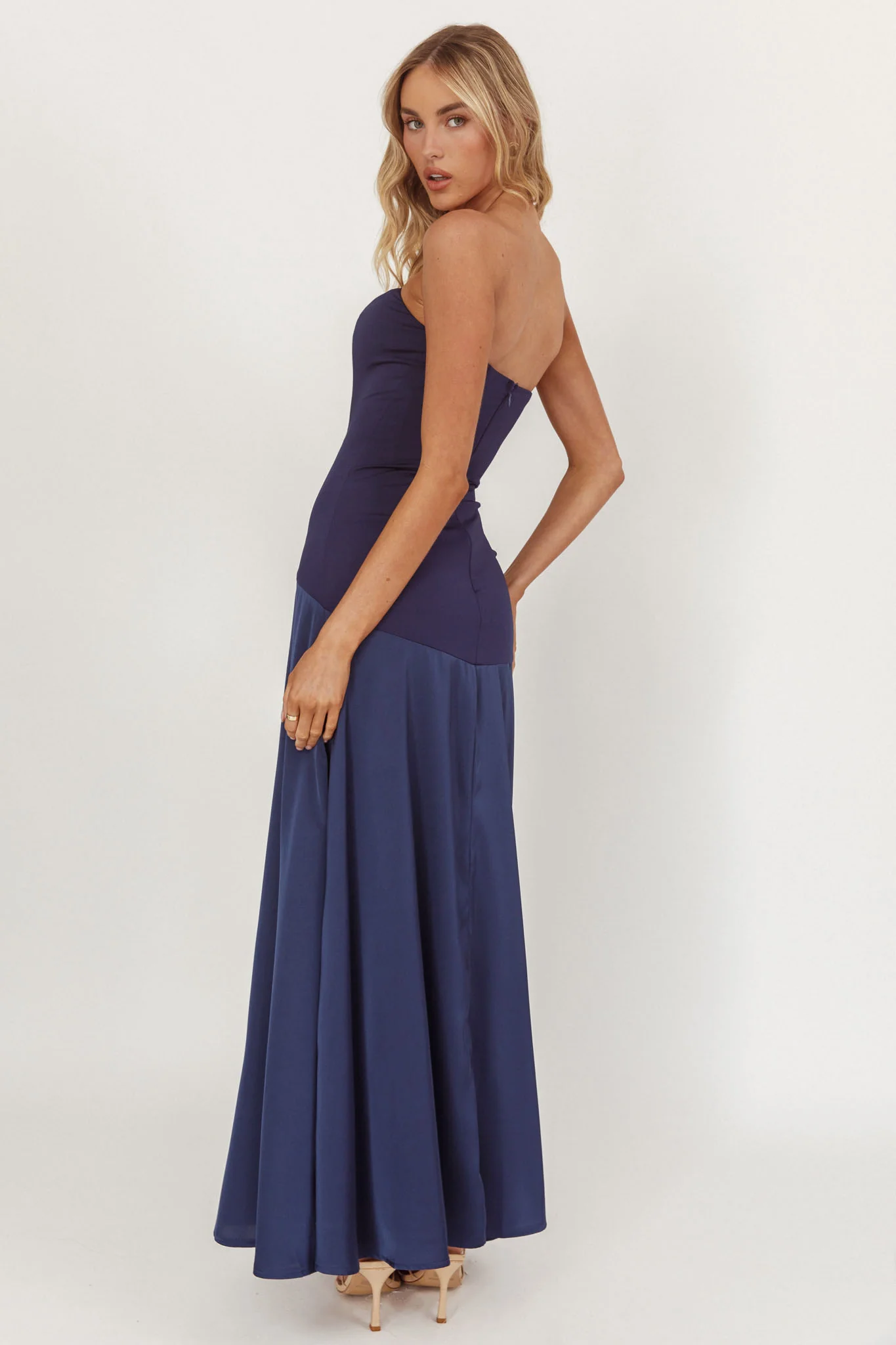 Star Avenue Strapless Drop Waist Maxi Dress Navy - Ruaus