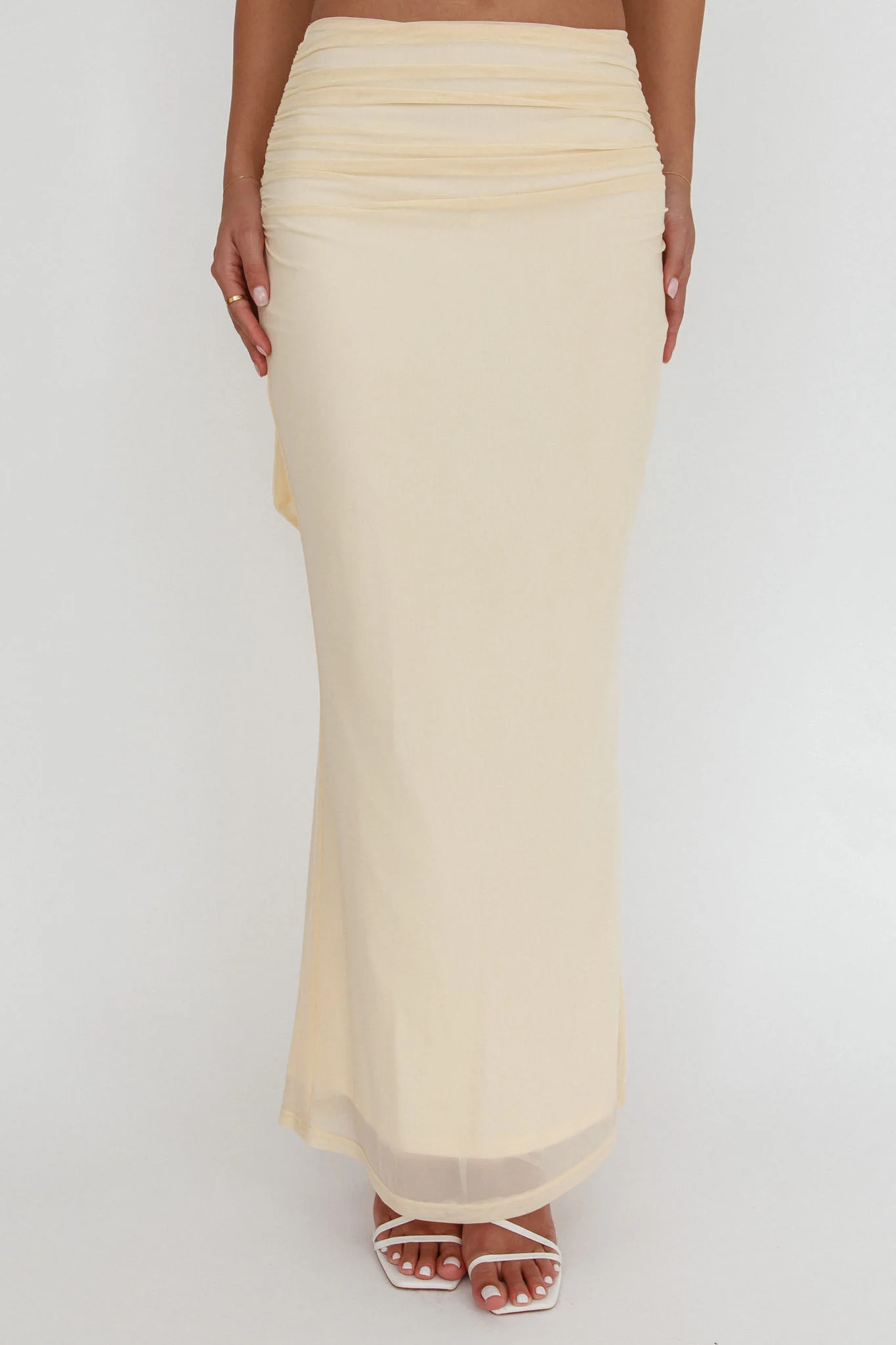 All The Lights Ruched Midi Skirt Cream - Ruaus