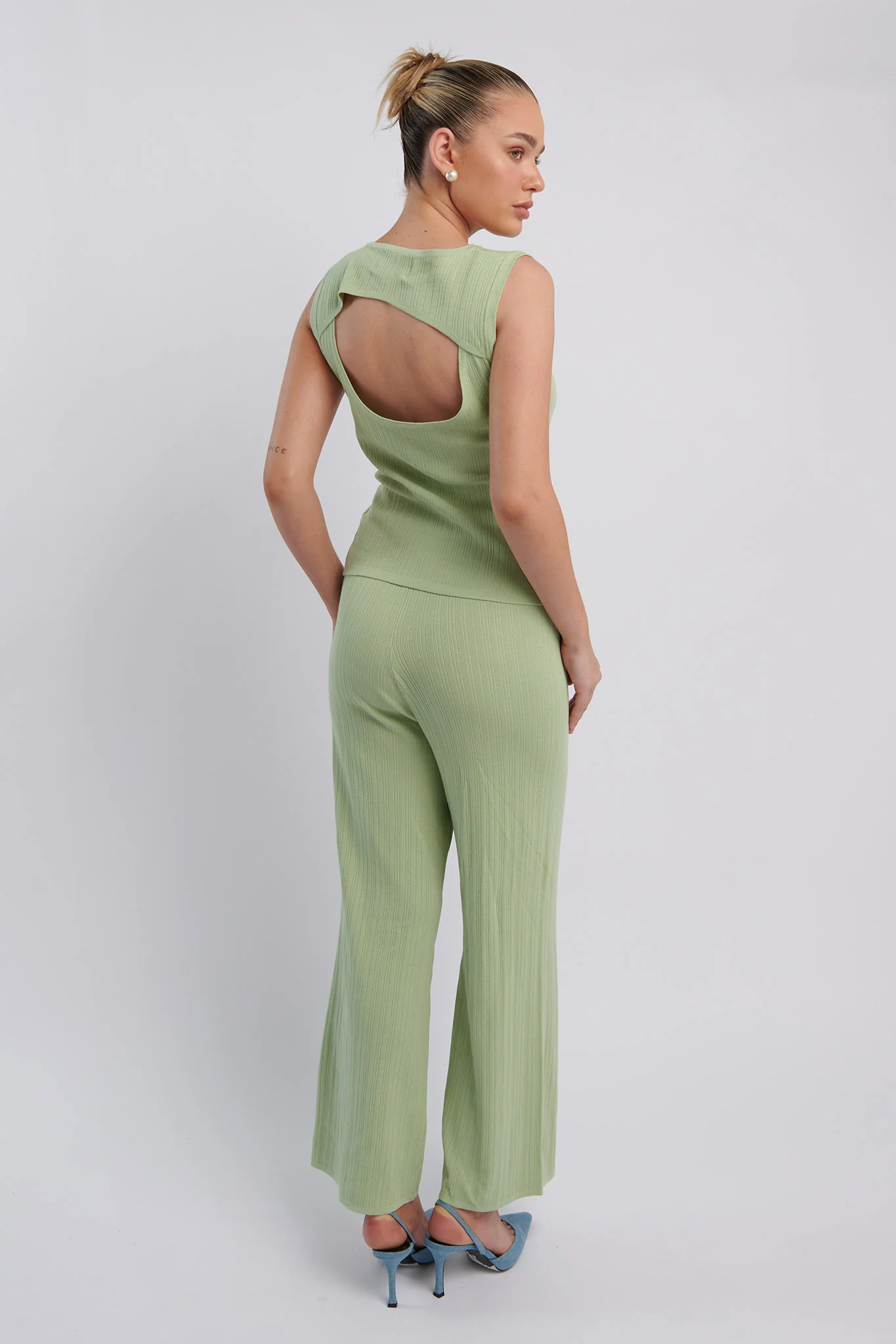 Rossana Long Knit Pants Sage - Ruaus