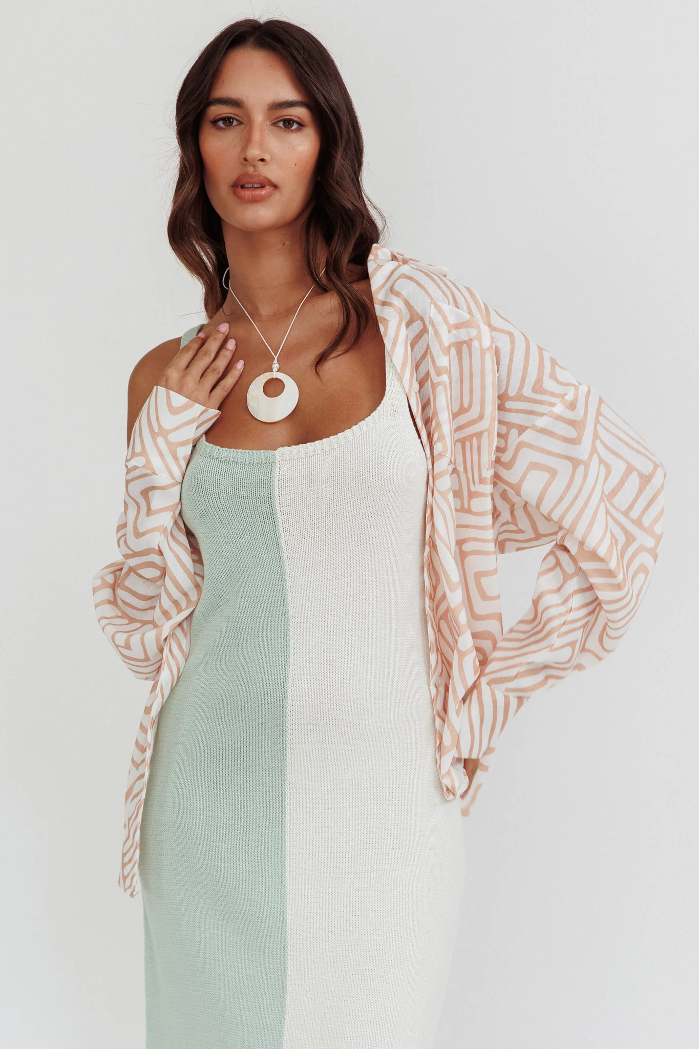 Alex Long Sleeve Shirt Print Peach - Ruaus