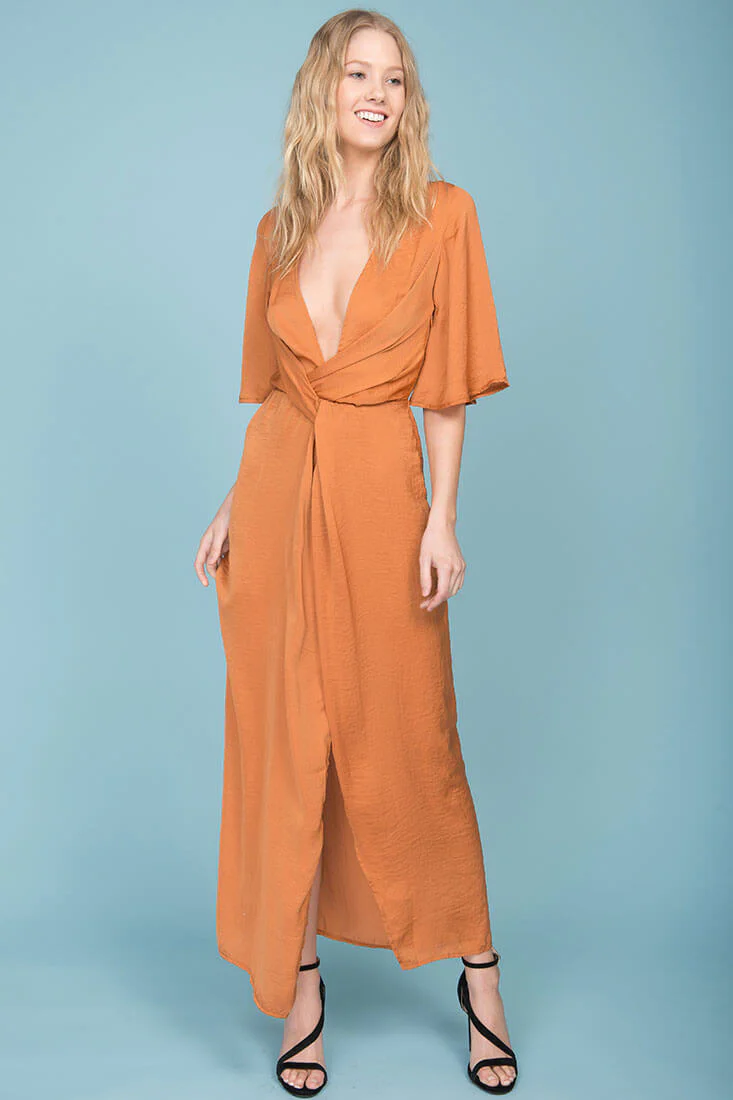 Cleo High Slit Maxi Dress Tan - Ruaus