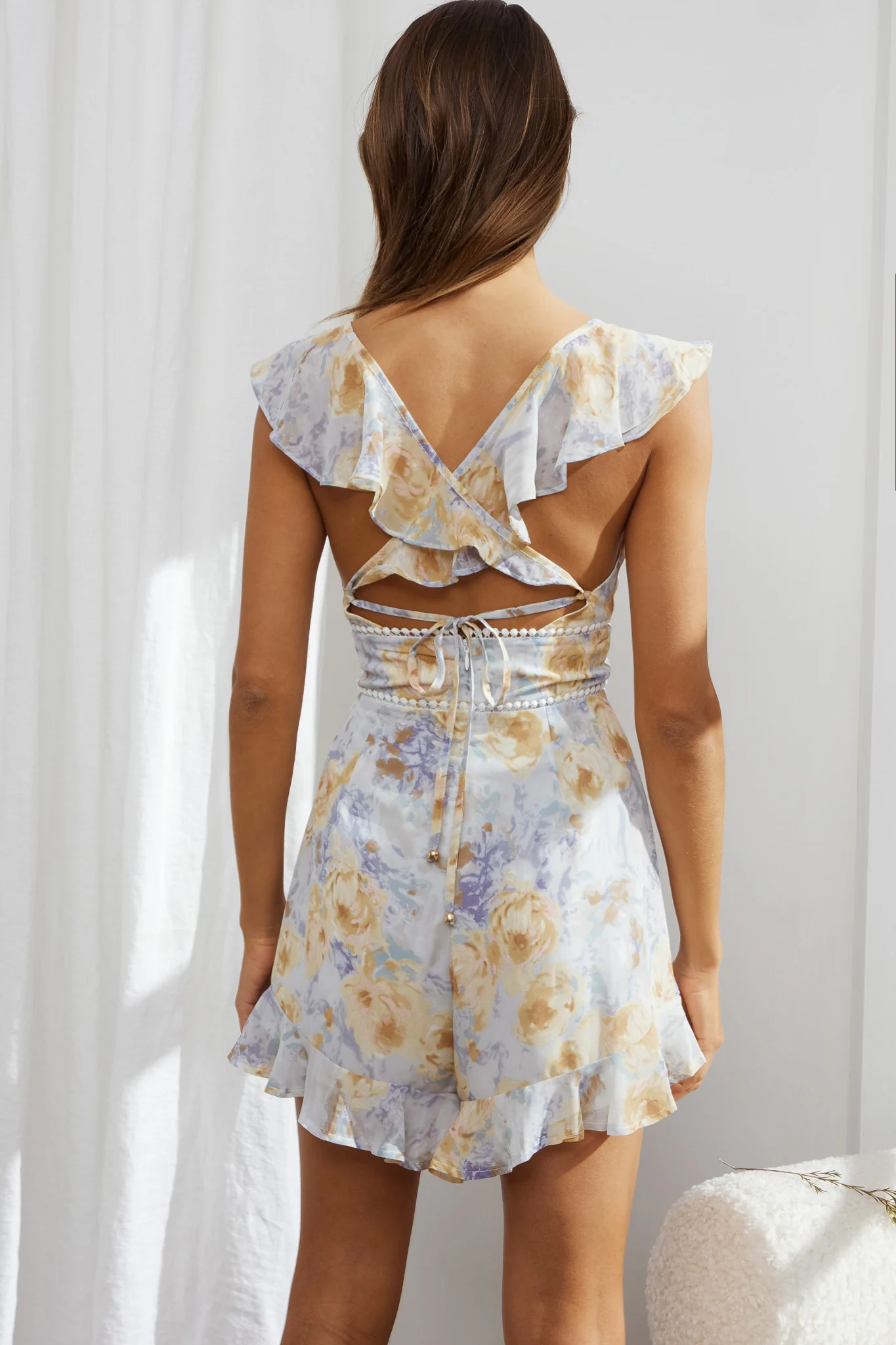 Catch Feelings Ruffle Strap Romper Floral Ink - Ruaus