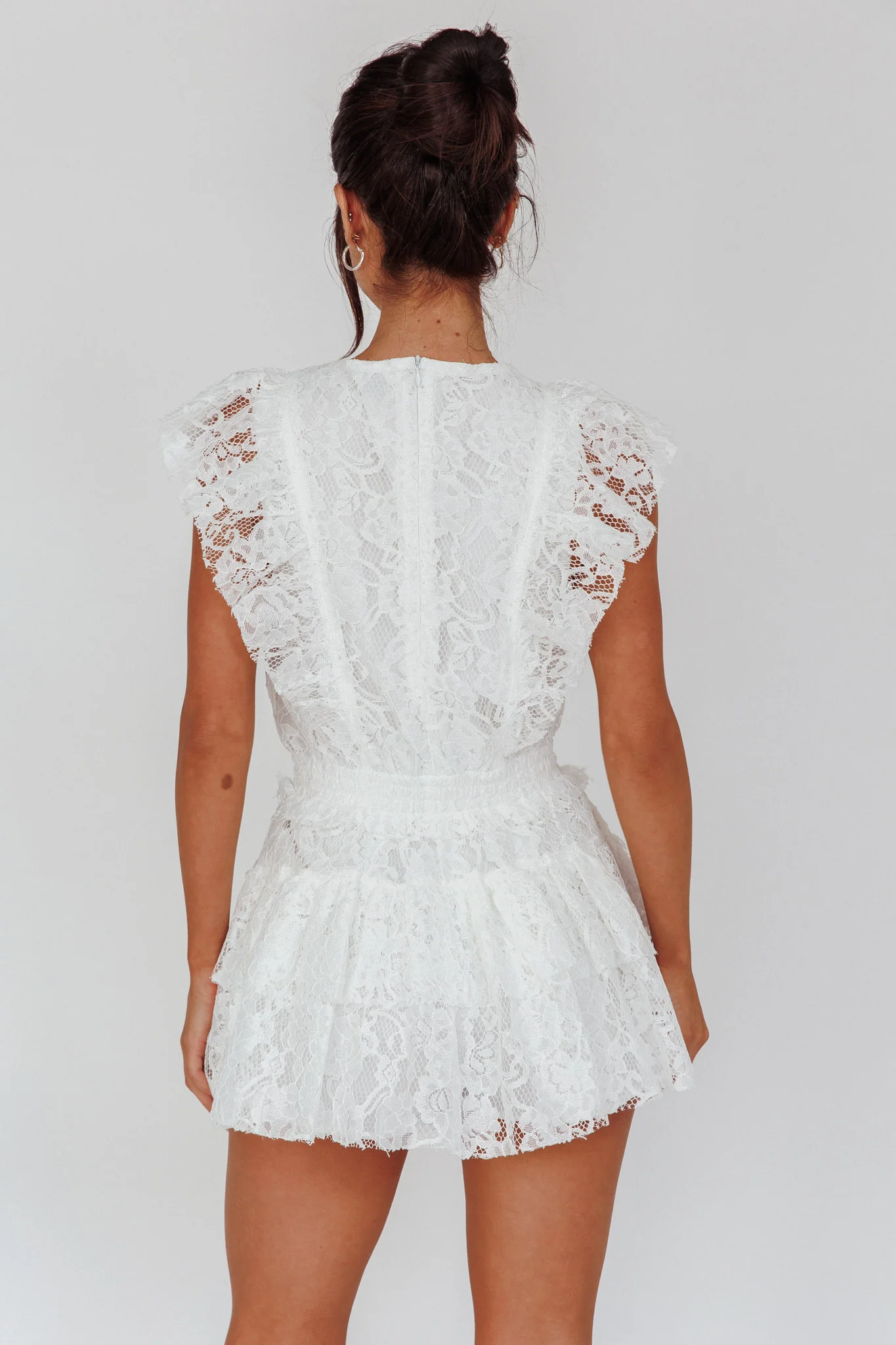 Sevila Sleeveless Lace Romper White - Ruaus