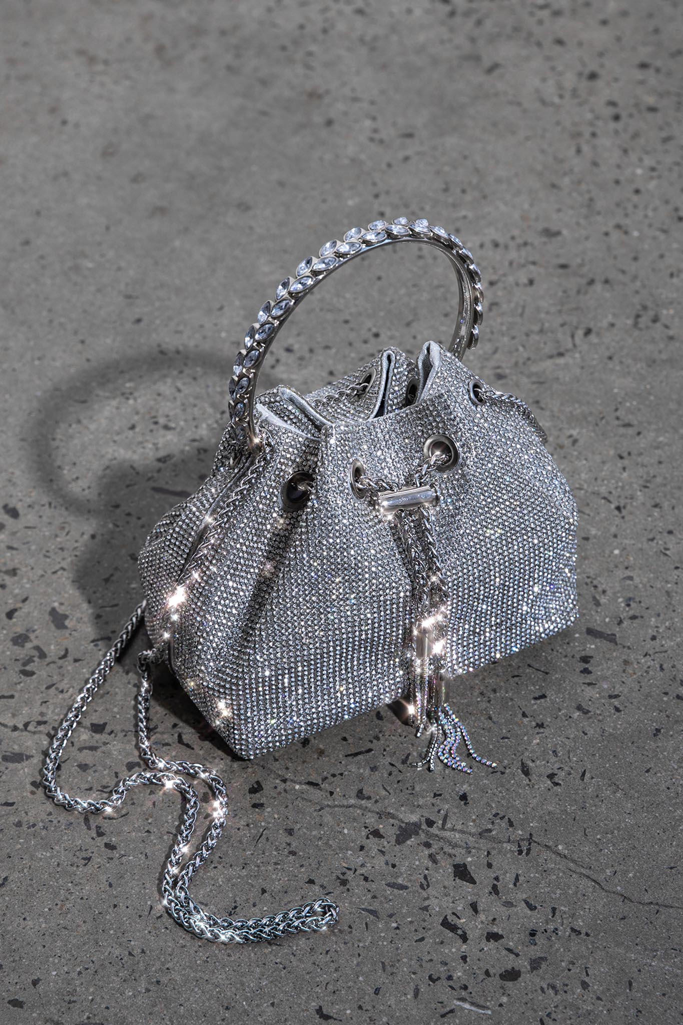 Hannah Diamante Bucket Bag Silver - Ruaus