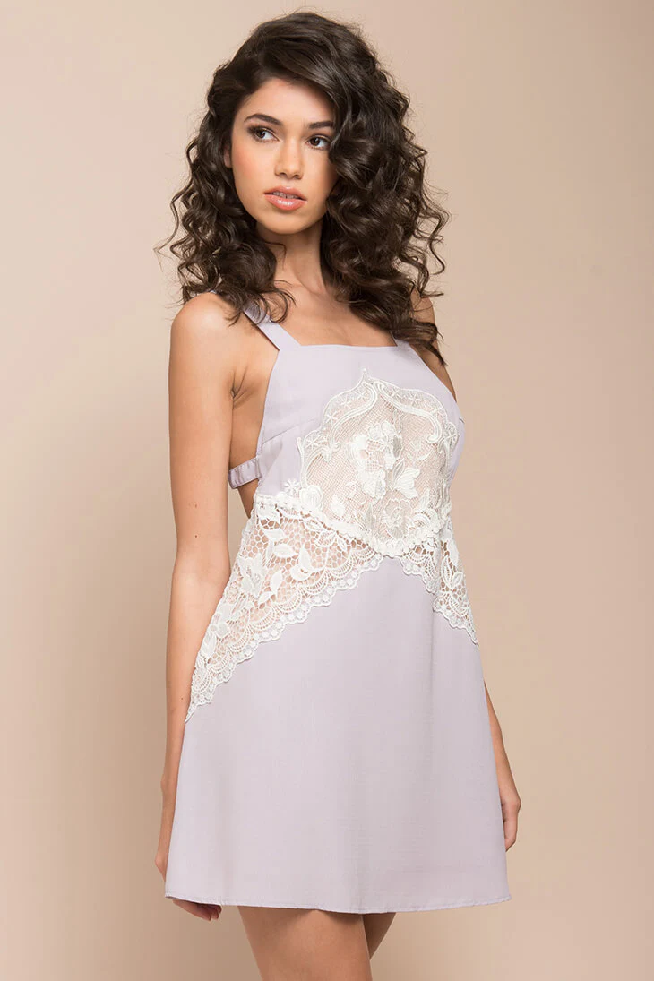 Lauren Lace Details Dress Lilac - Ruaus