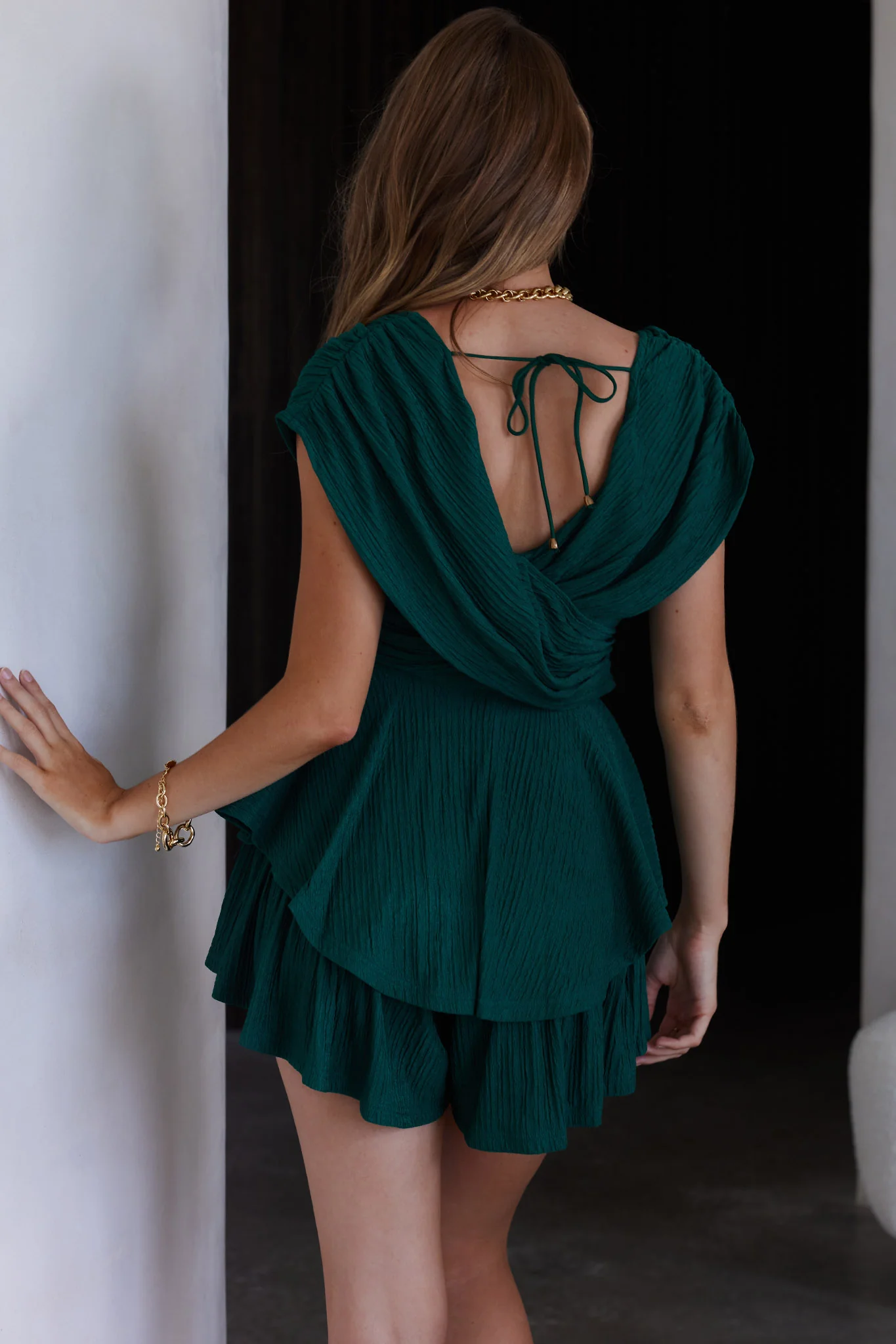 Glory Crossover Bust Layered Hem Romper Forest Green - Ruaus