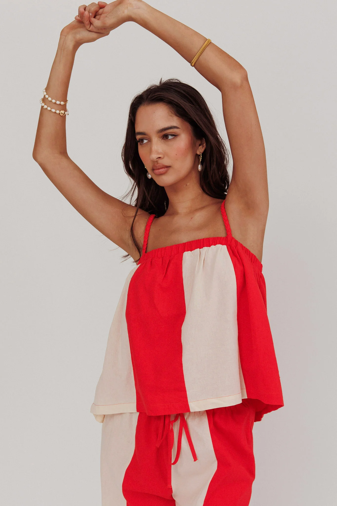 Dream Girl Braided Strap Contrast Top Tomato Red - Ruaus