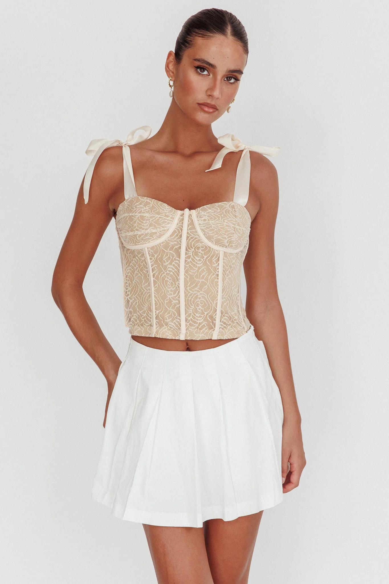 Odila Bow Shoulder Corset Top Champagne - Ruaus