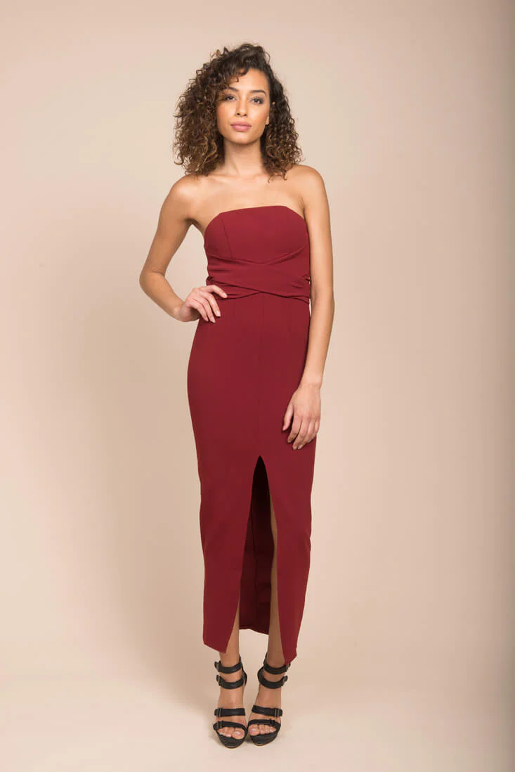 Payton Sexy Bodycon Midi Dress Burgundy - Ruaus