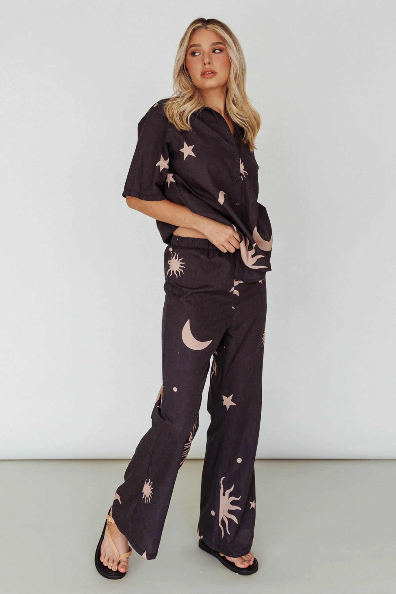 Just A Hunch Pants Sun Moon Black - Ruaus