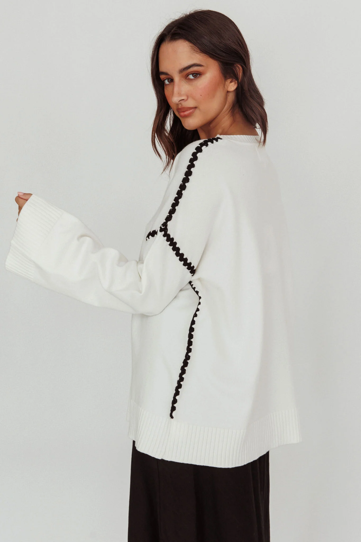 Guardian Contrast Knit Sweater Off White - Ruaus