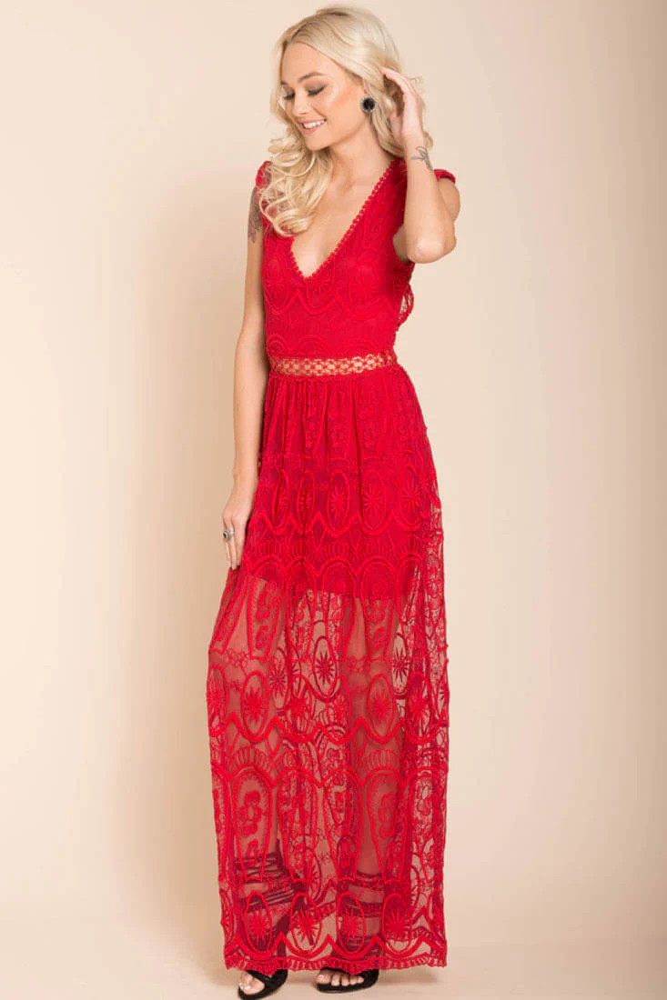London Bohemian Glamour Maxi Dress Red - Ruaus