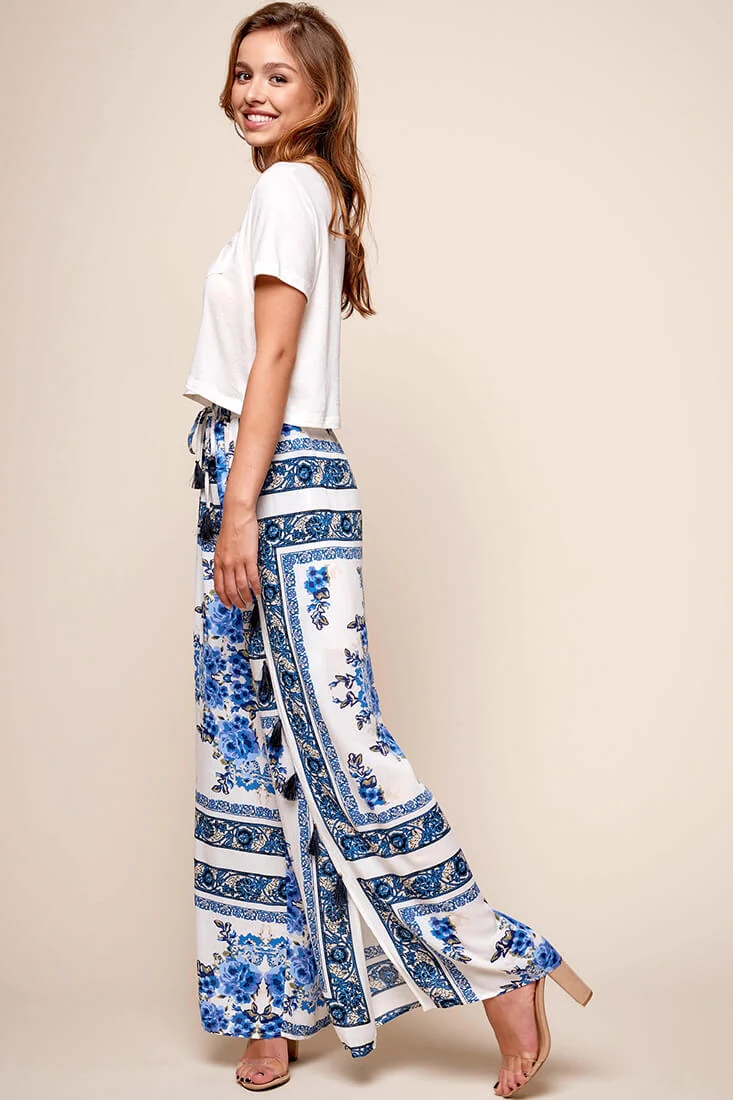 Monaco Wide Leg Tassel Pants White - Ruaus