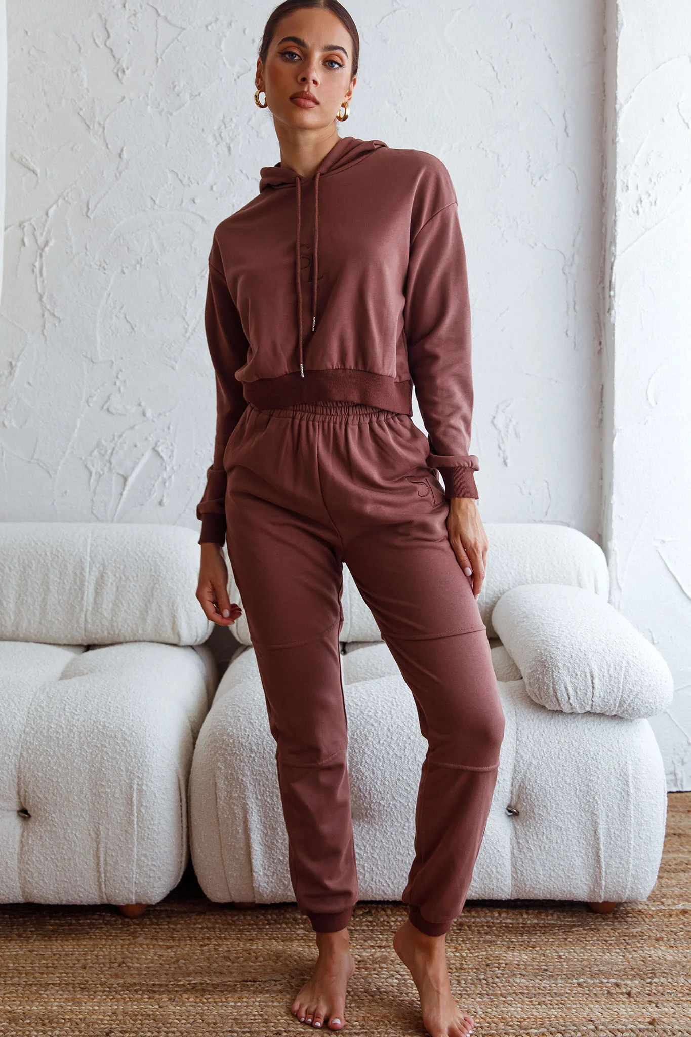 Glow Getter Elasticated Waist Embroidery Logo Jogger Pants Chocolate - Ruaus