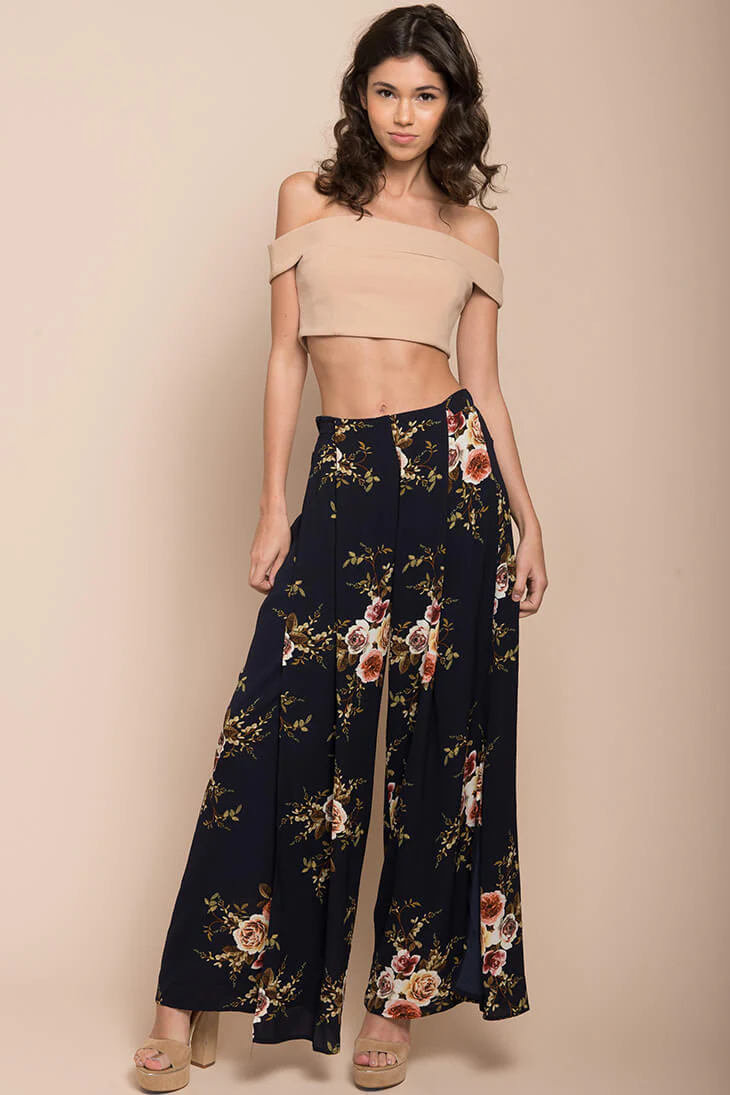 Kaya Floral Pants Navy - Ruaus