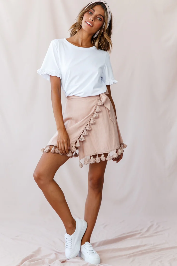 Kris Tassel Trimmed Wrap Skirt Mocha - Ruaus