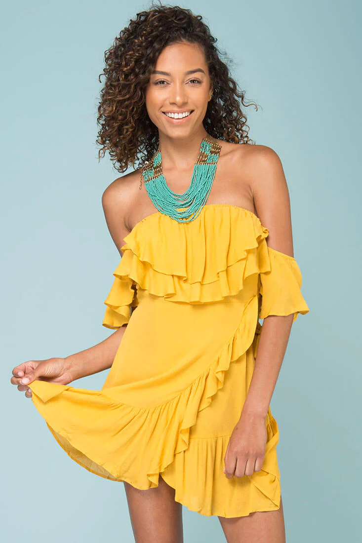 Audrina Ruffled Dress Yellow Mustard - Ruaus