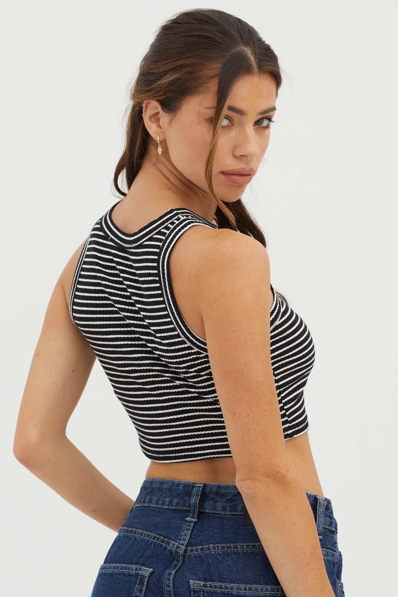 Seeker Ribbed Crop Top Striped Black Base - Ruaus