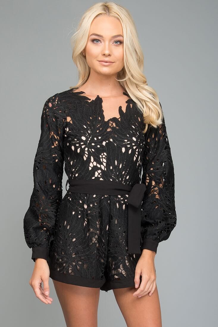 Hadley Fancy Cutout Romper Black - Ruaus