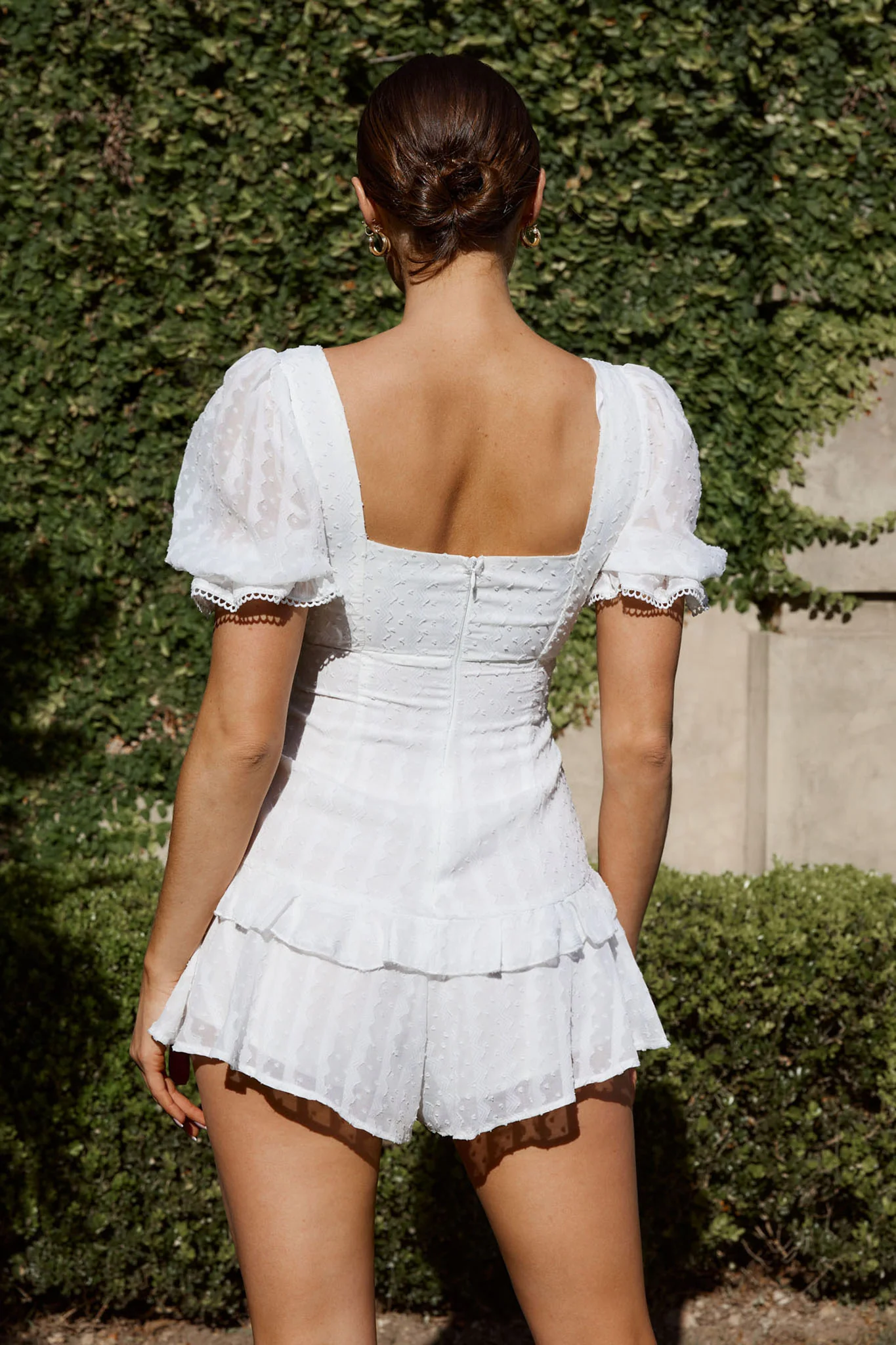 Young Love Tied Bust Frill Trim Romper White - Ruaus