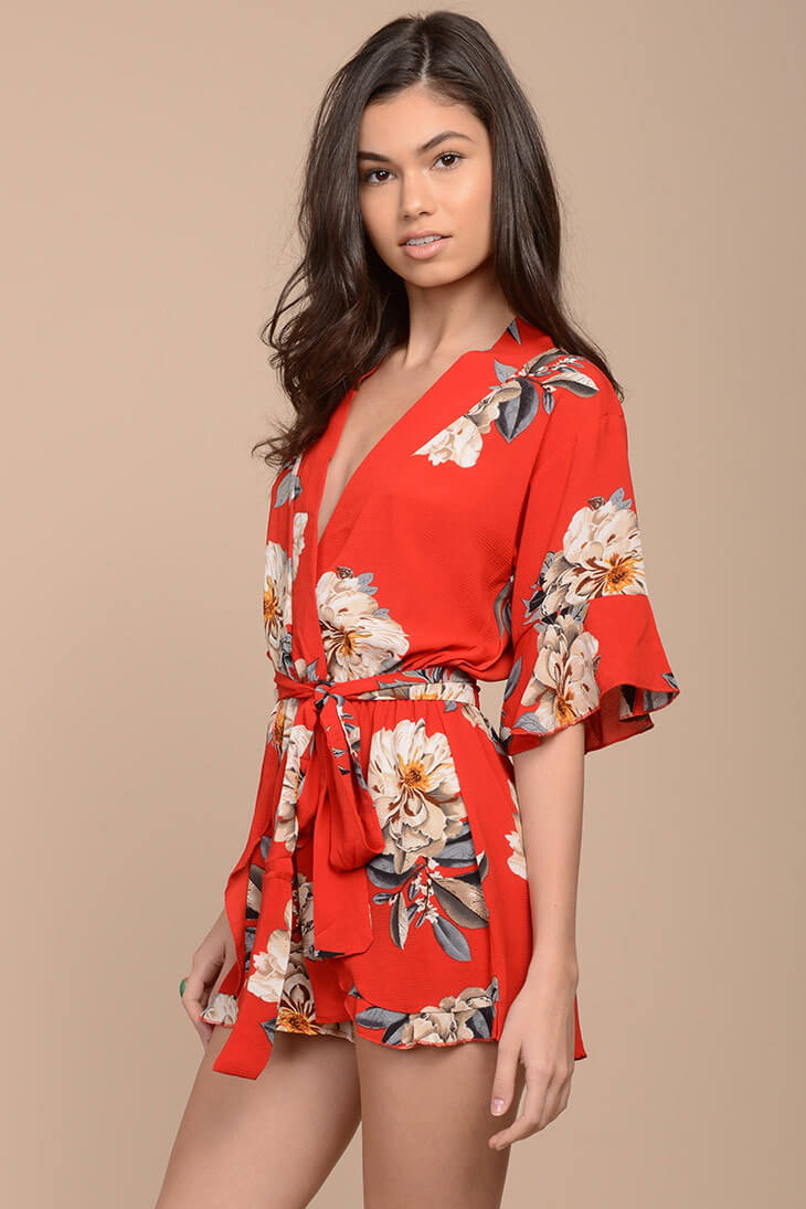 Giavanna Floral Romper Red - Ruaus